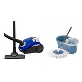 Pachet Aspirator cu sac Hausberg HB-2080BL Cyclone Vacuum Cleaner, 1.5L, 700W, 85dB, Albastru/Alb, G